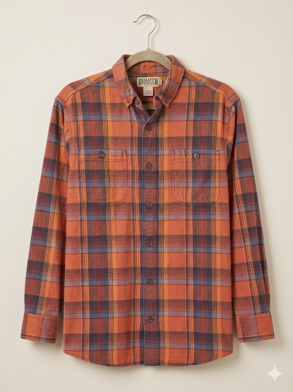 Duluth Trading Co Mens Fall Colors Plaid Cotton Button Down Shirt - size M